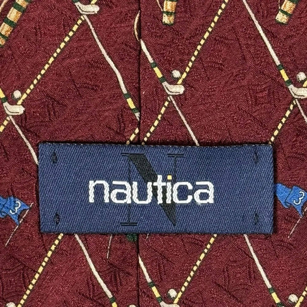 Nautica Men’s Necktie 100% Silk Burgundy Tie with Golf Motif